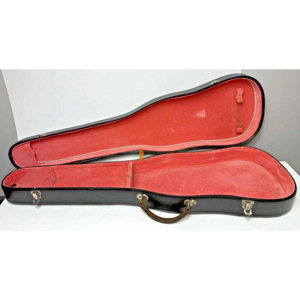 Vtg Black Violin Case Only Wooden Core Pink Velvet Lining 50's 60's Musical